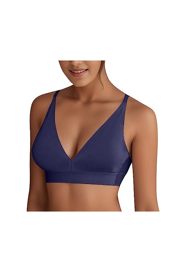 Femme Soutien-Gorge Confortable Sexy Chair Doux Confortable Respirant Deep V Ring et Bustier Sans Trace, bleu, XL