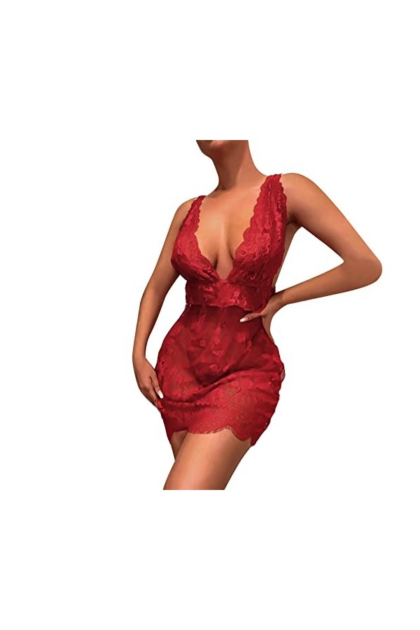 liaddkv Ensemble de lingerie sexy pour femme - Rouge - Pour Noël - Rouge - Taille XL