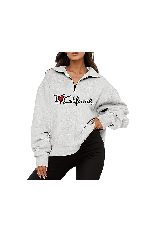 Gefomuofe Sweat-shirts pour femme Pull oversize en coton pour femme Pull à capuche avec fermeture éclair Pull décontracté Ove