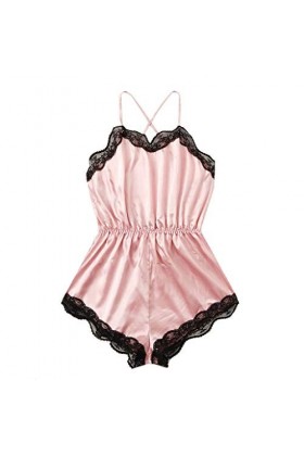 Pyjama sexy en dentelle pour femme, Rose, S