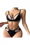 Sexy Spicy Girls Night Club Splicing Double Layer Sexy Sous-vêtements Costume 3 pièces pour femmes Ados Lingerie, Noir , M