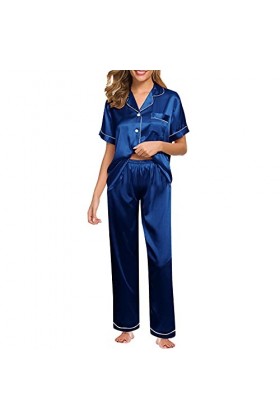 Ensemble de pyjama en soie pour femme - Ensemble de vêtements de nuit sexy - Sans manches et courtes - Sous-vêtements - Robe 