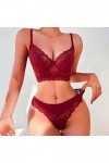 SexySheer Ensemble de pyjama en dentelle florale Taille haute Soutien-gorge et slip Slip Sexy Lingerie avec ouverture, rouge,