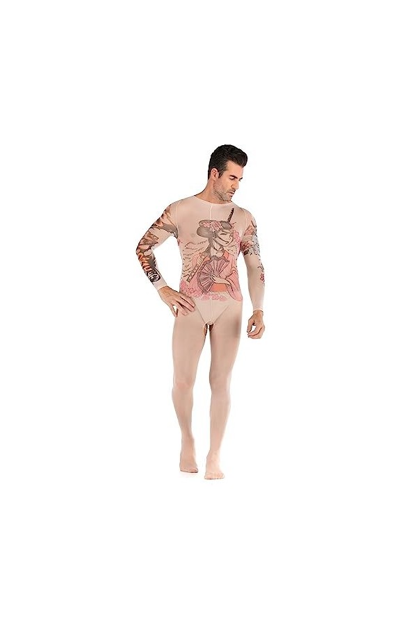 Combinaison sexy en maille filet pour homme - Transparent - Lingerie à manches longues - En résille - Sous-vêtements érotique