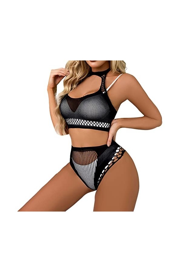 UOWEG Femmes Sexy Lingerie Résille Bodystocking sous-Vêtements De Nuit Chemises Bodys Mannequin Lingerie Couture Black, One 