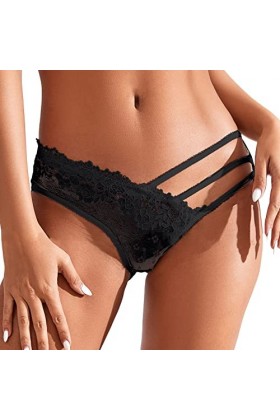 Dorjuli Culotte en dentelle pour femme - String sexy hipster - Sous-vêtements de nuit - Culotte à lanières transparentes - St