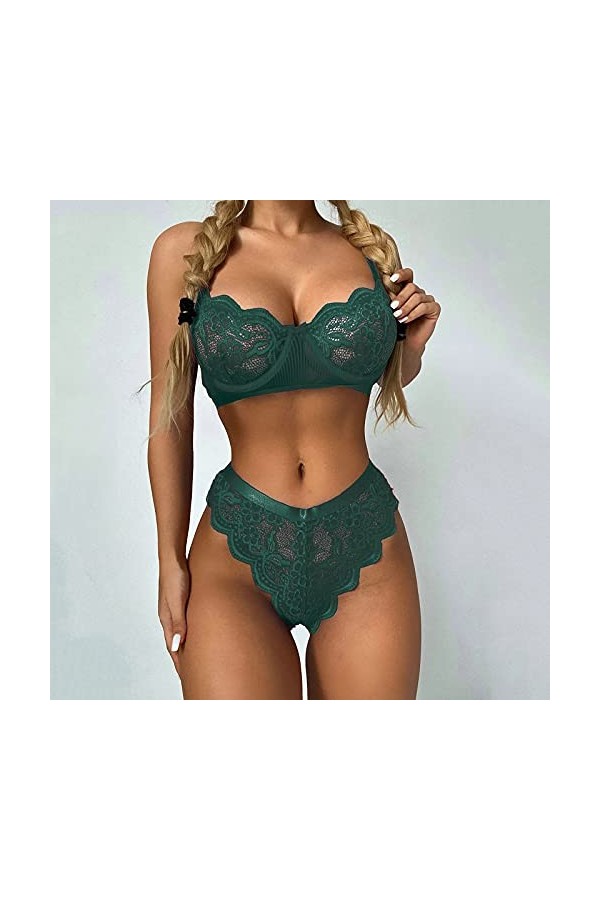 Ensemble Soutien Gorge et String Femme Sexy sous-Vetements 2 Pièce Vêtements De Nuit Erotique Lingerie Sexy Ensemble Dentelle