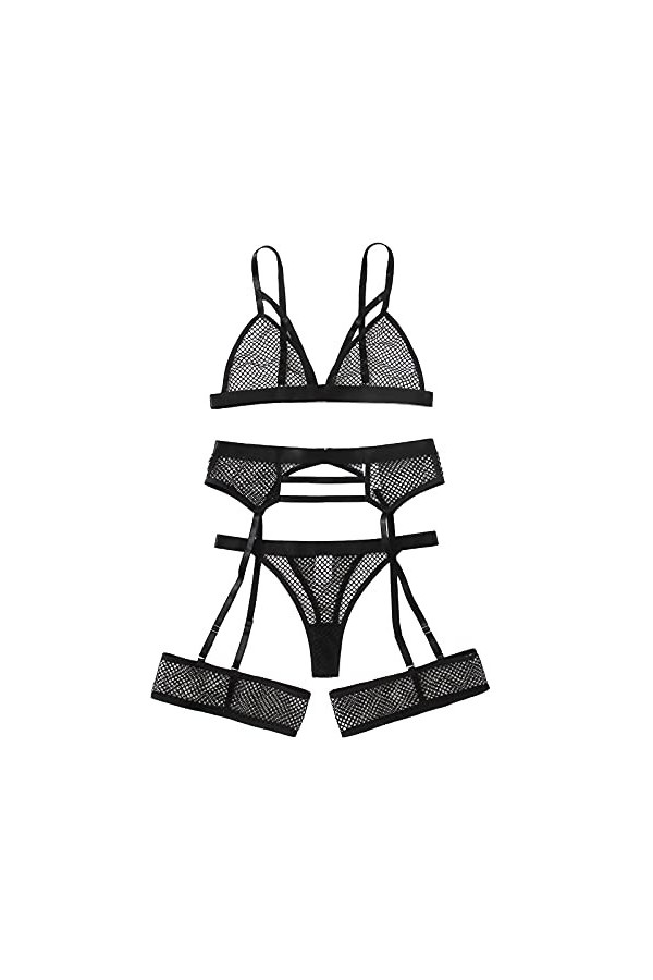 2023 New y27k Style Lingerie sans Fil G-String avec Jarretière Dress Up Dress Up Ladies Lingerie Paillette Black, M 