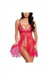 Générique Lingerie Sexy Femme Col V Ouverte Bretelles Dos Dentelle Décolleté en V Sexy Teddy Robe de Nuit Femme Ensembles de 