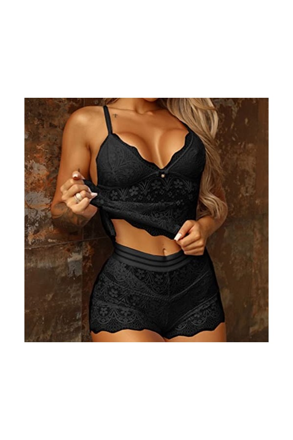 Vexiangni Lingerie pour femme potelée - Imprimé mode - Lingerie en maille - Trois pièces - Ensemble de sous-vêtements sexy - 