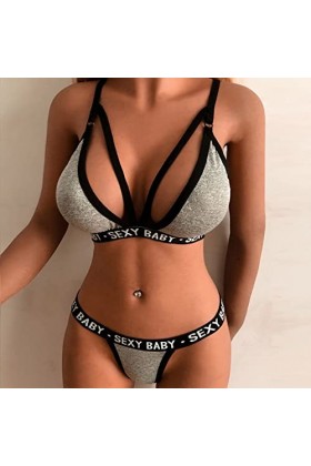 Briskorry Lingerie sexy en dentelle pour femme - Lot de 2 soutien-gorge et culotte