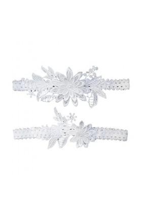 Lot de 2 jarretelles en dentelle pour mariée Blanc 40-60 cm