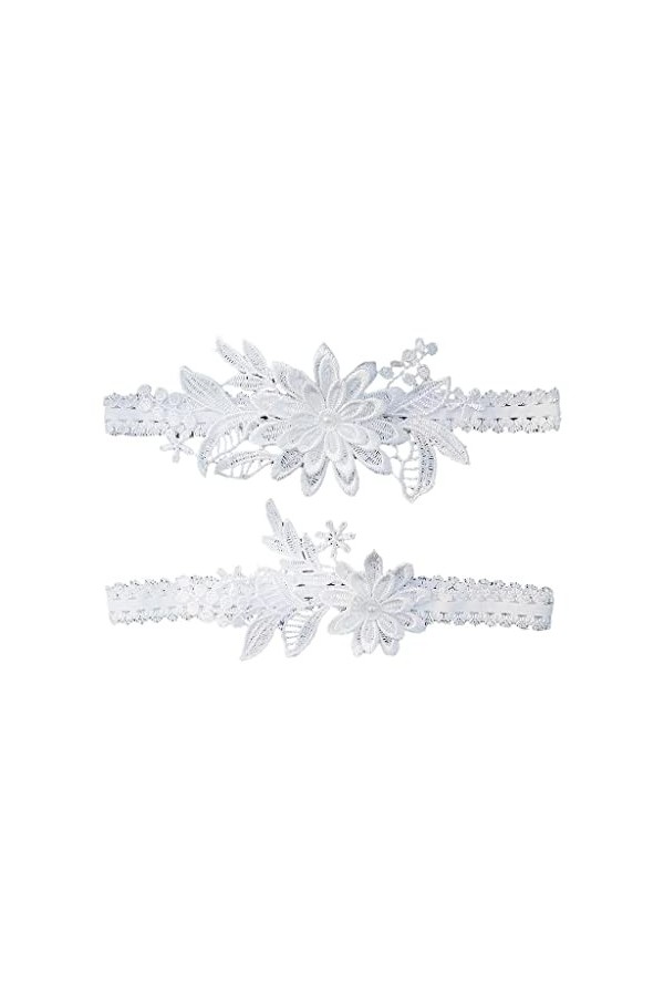 Lot de 2 jarretelles en dentelle pour mariée Blanc 40-60 cm
