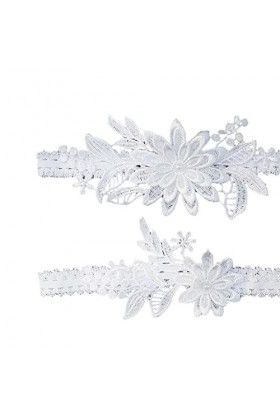 Lot de 2 jarretelles en dentelle pour mariée Blanc 40-60 cm