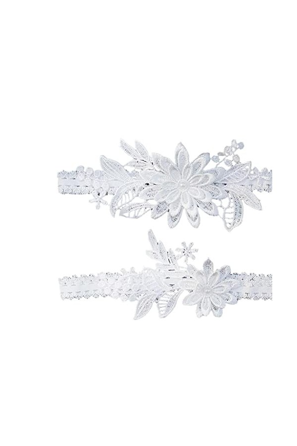 Lot de 2 jarretelles en dentelle pour mariée Blanc 40-60 cm