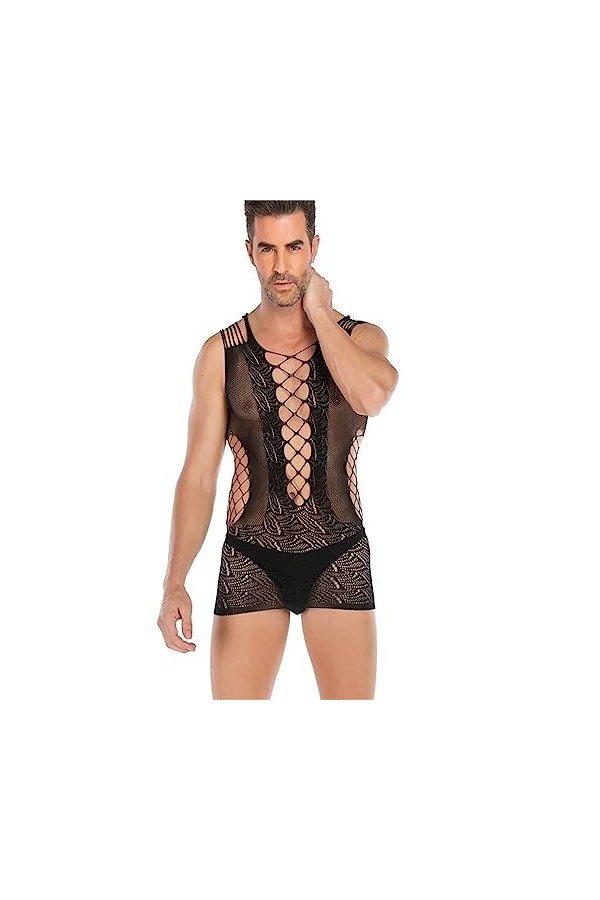 UOWEG Collants Sexy en résille pour Hommes Mini String Homme Transparent J, One Size 