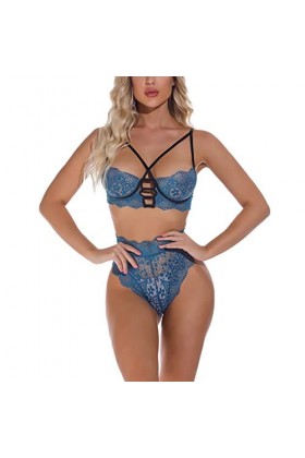 liaddkv Ensemble de lingerie en dentelle florale pour femme - Maille transparente - Col en V - Soutien-gorge avec string - Av