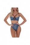 liaddkv Ensemble de lingerie en dentelle florale pour femme - Maille transparente - Col en V - Soutien-gorge avec string - Av