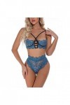 liaddkv Ensemble de lingerie en dentelle florale pour femme - Maille transparente - Col en V - Soutien-gorge avec string - Av