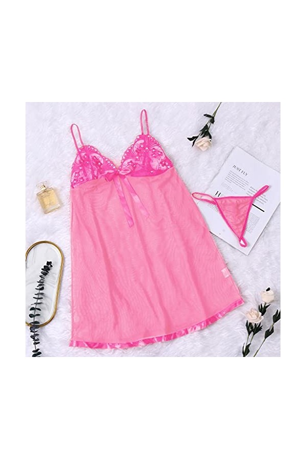 PANPANY Femmes Dentelle Sexy Lingerie caleçon Chemise de Nuit Jupe Pyjama Ensemble de sous-vêtements Menstruelle Chien Staff 