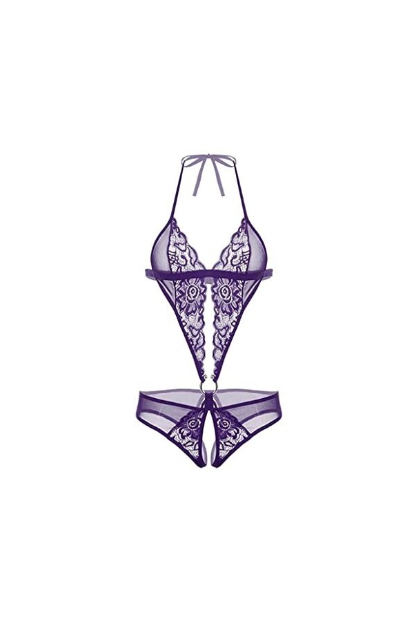 Fulidngzg Body sexy pour femme - Noir - Grandes tailles - Lingerie avec trou pour sexe - Nuisette - Body en résille - Lingeri