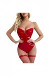 IQYU Préliminaires Lingerie Sexy Noir Rouge PU Bodysuit Femme Sexy Bodysuit Pyjamas Chaussettes Non Incluses Lingerie Sexy 