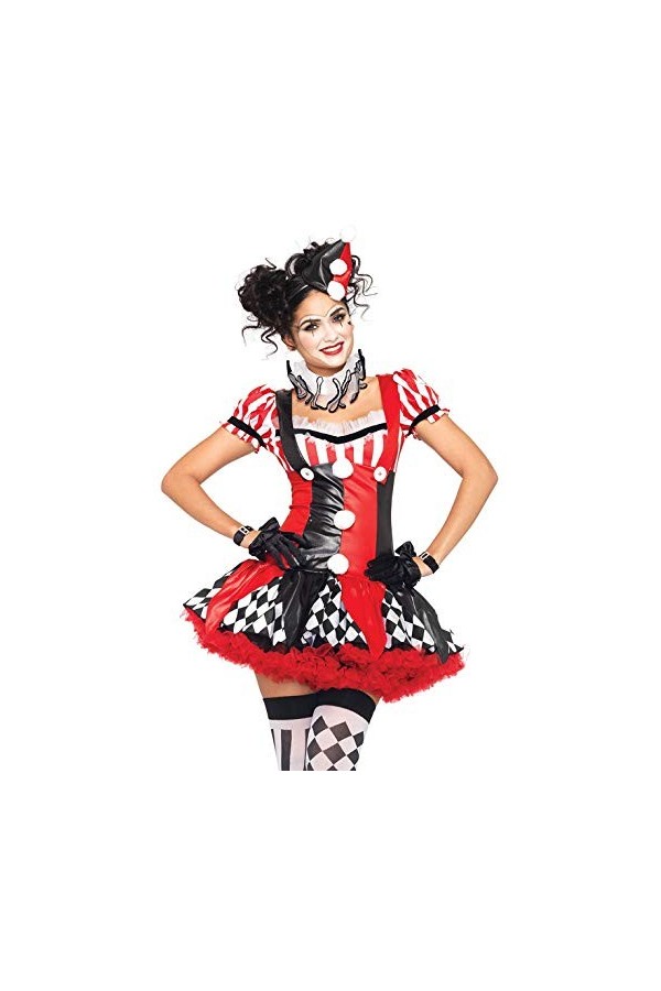 Leg Avenue Harlequin Clown Adult Sized Costumes, Noir Rouge, Taille: M EUR 40-42 pour Femmes
