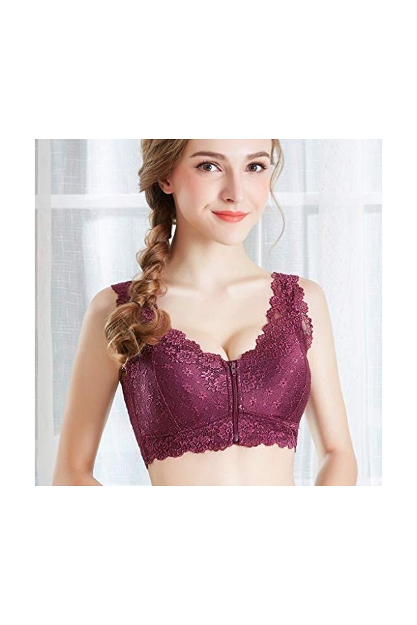 Lingerie sexy pour femme - Soutien-gorge en dentelle à gros fils - Réglable - Extra élastique - Noir, lilas, XL