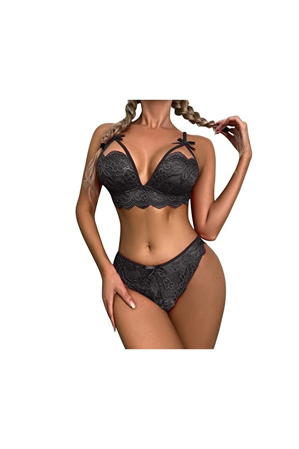 Vêtements De Nuit Femme Erotique sous-Vetements Dentelle Lingerie Sexy Ensemble Sexy Ensemble Soutien Gorge et String 2 Pièce