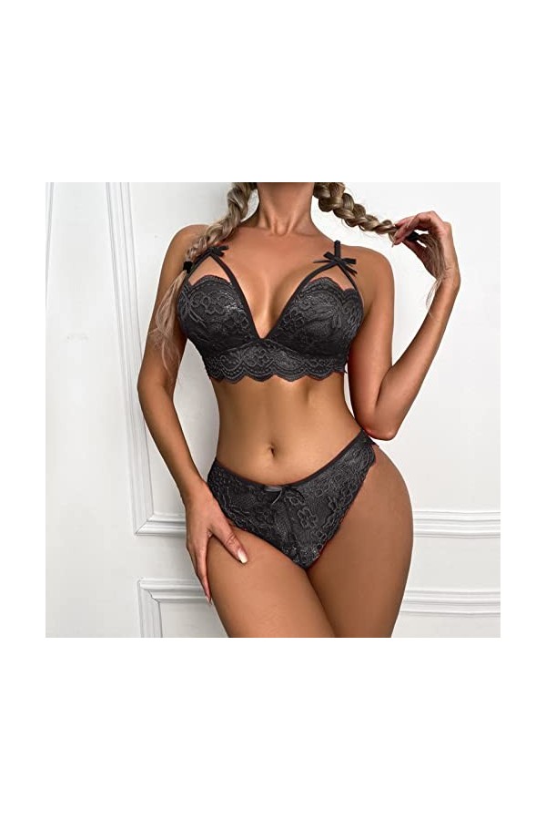 Vêtements De Nuit Femme Erotique sous-Vetements Dentelle Lingerie Sexy Ensemble Sexy Ensemble Soutien Gorge et String 2 Pièce