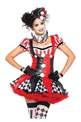 Leg Avenue Harlequin Clown Adult Sized Costumes, Noir Rouge, Taille: M EUR 40-42 pour Femmes
