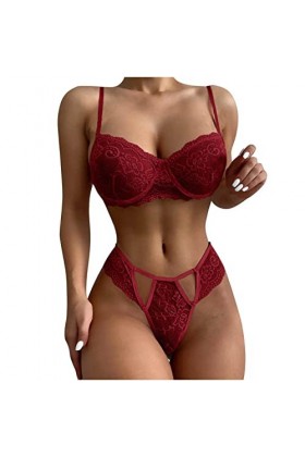 Vêtements De Nuit Femme Dentelle Lingerie Sexy Ensemble 2 Pièce Ensemble Soutien Gorge et String Erotique sous-Vetements Sexy