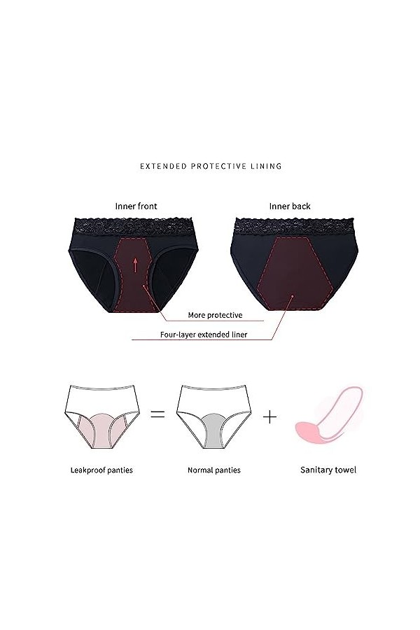 UOWEG Culotte menstruelle Taille Haute Noire pour Femme Bustier Violet BK1, S 