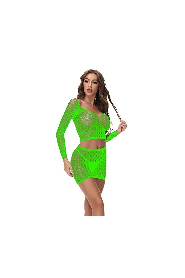UOWEG Ensemble de sous-vêtements de Pyjamas Transparents pour Femmes en Maille avec Jupe Sexy Lingerie Originale Green, One 