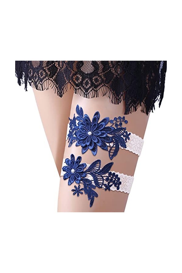mimika Mariage | Dentelle Stretchy Prom Jarretière Cuisse Jarretière Daisy - Jambe avec jarretière Florale Cousue à la Main C