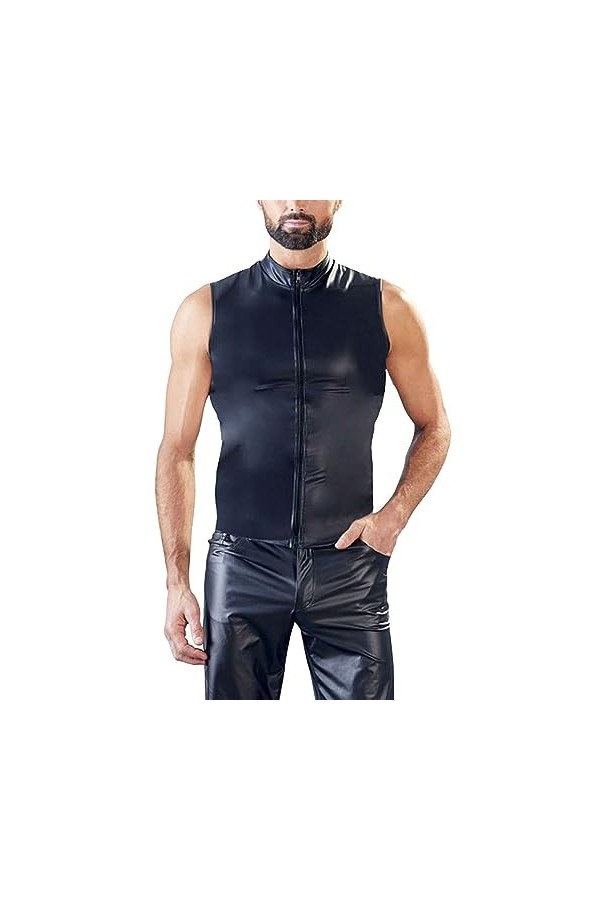 T-shirt en cuir pour homme - Aspect cuir - Maillot en cuir synthétique - Fabriqué en Allemagne - Brillant - Effet mouillé - C