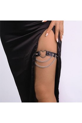 géneric COMSY Femmes Fille Sexy en Cuir Coeur Jarretières Punk Rock Rivet Stud Jambe Anneau Jarretelle Réglable Bijoux De Cor