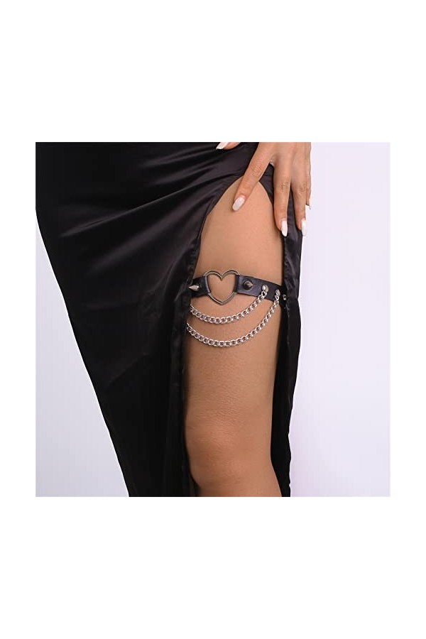 géneric COMSY Femmes Fille Sexy en Cuir Coeur Jarretières Punk Rock Rivet Stud Jambe Anneau Jarretelle Réglable Bijoux De Cor
