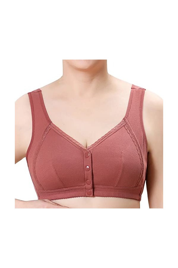 Lengire Soutien-gorge sexy pour femme avec anneau confortable pour yoga et sommeil avec bouton sur le devant, marron, 90 cm
