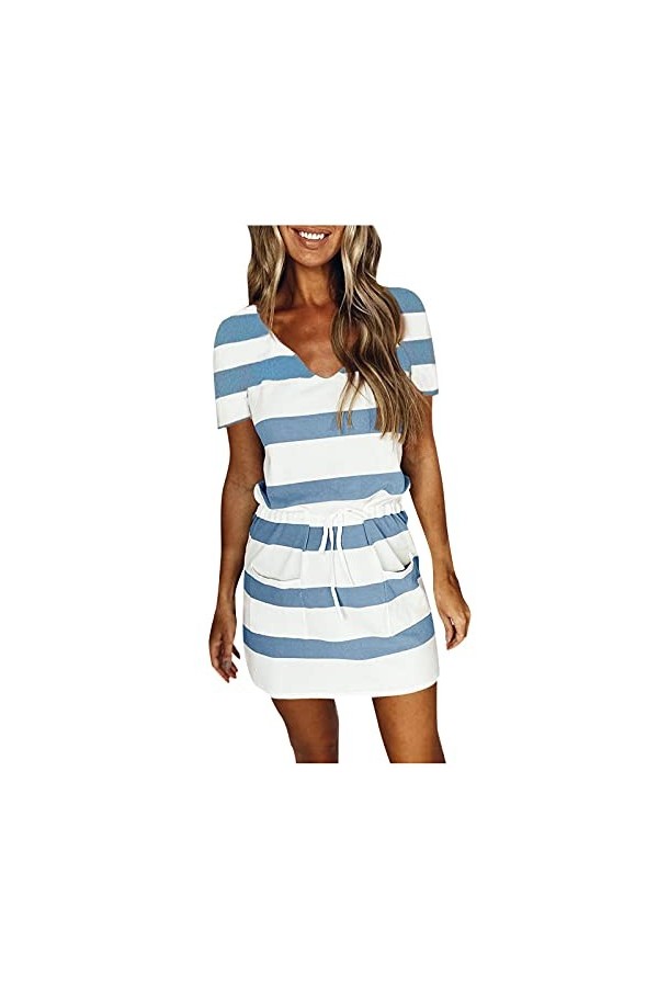 LIBELLEFLY Robe midi sexy pour femme avec col en U et bretelles ouvertes dans le dos - Imprimé sexy - Imitation coton - Pour 