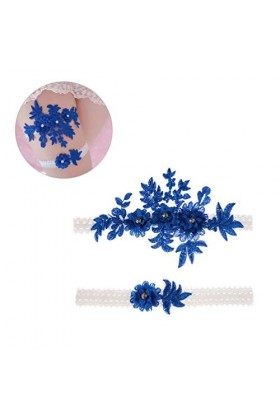 Amosfun Lot de 2 jarretelles de mariage en dentelle et strass - Pour demoiselle dhonneur - Décoration de mariage - Bleu fonc
