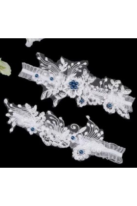 Clicitina GTv262 Ensemble de jarretières de mariage en dentelle et perles élastiques avec nœud et porte-jarretelles pour mari