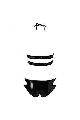 ADMAY Lingerie Femme Sexy Ensemble Homme Sexy Hot y.2k Womens Wet Look Lingerie Body en Cuir Mesh Patchwork Halter Neck High 