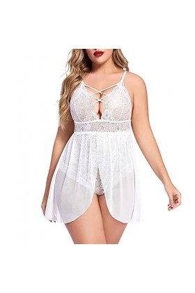 Luckywaqng Lingerie rouge pour femme, sexy, élastique, grande taille, sexy, extensible, avec faux maillage, 2 pièces, sous-vê