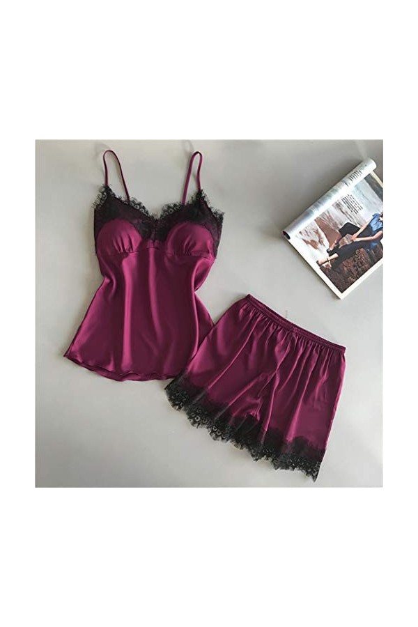 TWIOIOVE Lingerie pour femme de ménage en satin avec crâne et filet de pêche, rouge, XXL