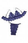 UOWEG Ensemble de Lingerie évidé en Dentelle à Trois Points pour Femmes String Ouvert Coquin Blue, S 