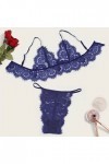 UOWEG Ensemble de Lingerie évidé en Dentelle à Trois Points pour Femmes String Ouvert Coquin Blue, S 