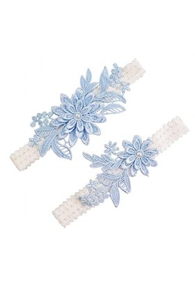 KADBLE Ensemble de jarretelles en dentelle pour mariée, Bleu ciel., Taille Unique