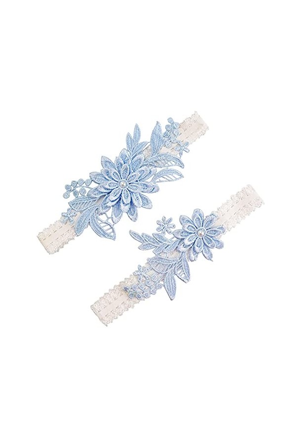 KADBLE Ensemble de jarretelles en dentelle pour mariée, Bleu ciel., Taille Unique