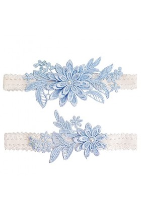 KADBLE Ensemble de jarretelles en dentelle pour mariée, Bleu ciel., Taille Unique